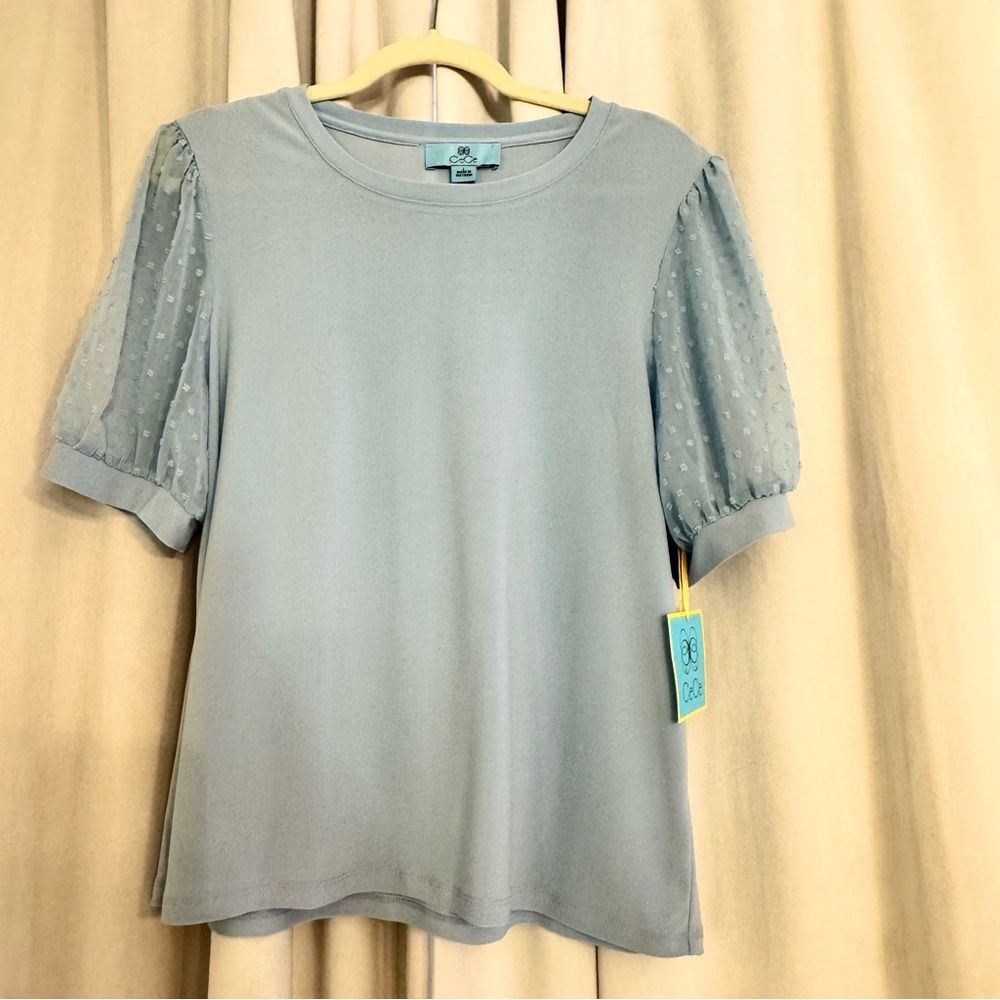 NWT CeCe Light Blue Textured Puff Sleeve Blouse - Picture 5 of 10